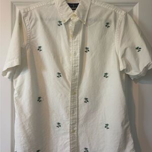 Ralph Lauren White Short-Sleeve Button-Down Shirt with Green Palm Embroidery
